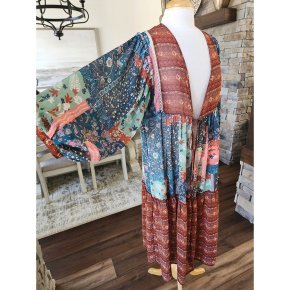 Boutique Umgee USA Patchwork Boho Kimono Hippie Stevie Nicks Gypsy Festival S - Picture 4 of 9